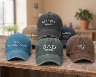 Gorra de papá bordada a medida, gorra de abuelo personalizada, regalo de algodón lavado vintage con texto