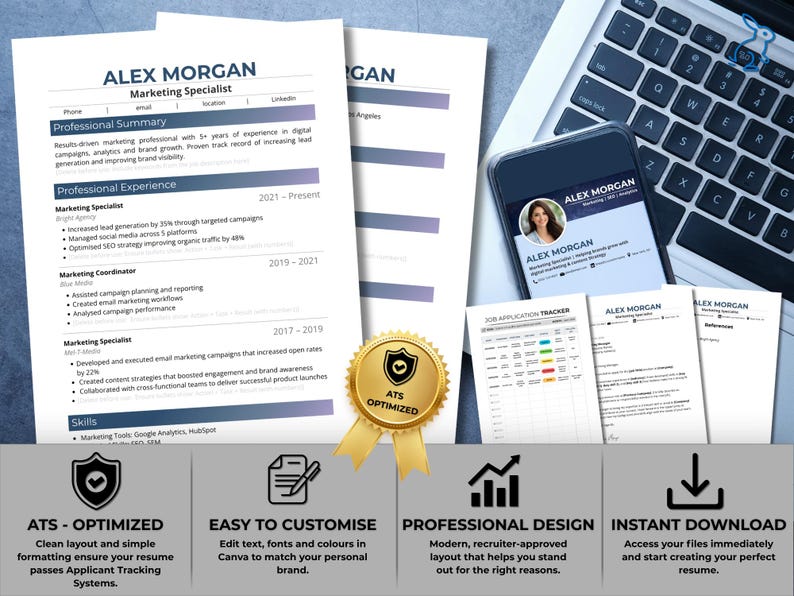 Minimal ATS Resume Template Bundle Canva | CV Template | Cover Letter ...