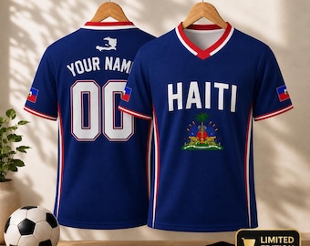 Haiti Customized Cultural Commemorative Jersey, Blue Haiti Flag Soccer Shirt, Haitian Heritage Fan Gift, Custom Football Jersey for Fans