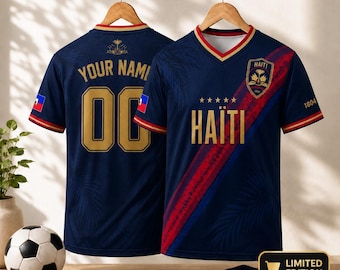 Custom Haiti Cultural Commemorative Jersey, Dark Blue Haiti Heritage Soccer Shirt, Personalized Name Number Fan Gift Sports Apparel