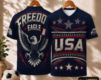 Patriotic Eagle USA Football Jersey All Over Print Sports Shirt Unisex Athletic Style Graphic Tee American Pride Gift