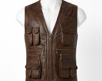 Men’s Handmade Brown Vintage Leather Biker Vest, Genuine Sheepskin Café Racer Style, Real Lambskin Motorcycle Vest Slim Fit Casual Wear