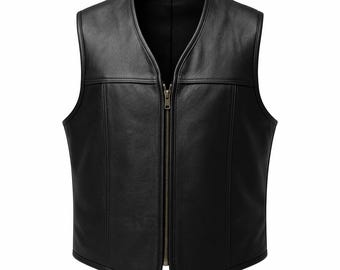 Gilet de moto en cuir de vachette pour hommes - Gilet de motard avec bordures noires