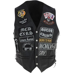 Schwarze Leder Motorradweste für Herren - Patch-Stil mit Spitzenseiten