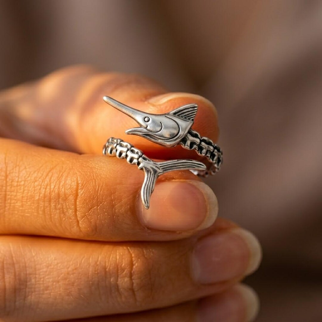 Whimsical Fish Ring, Adjustable Ocean Jewelry, Open Band, Minimal ...