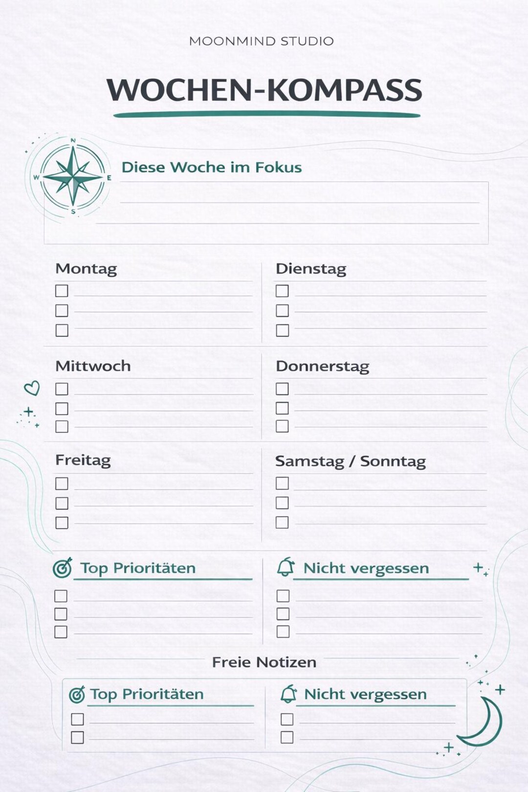 ADHD Weekly Compass (german), ADHD Weekly Planner (PDF), Printable ...