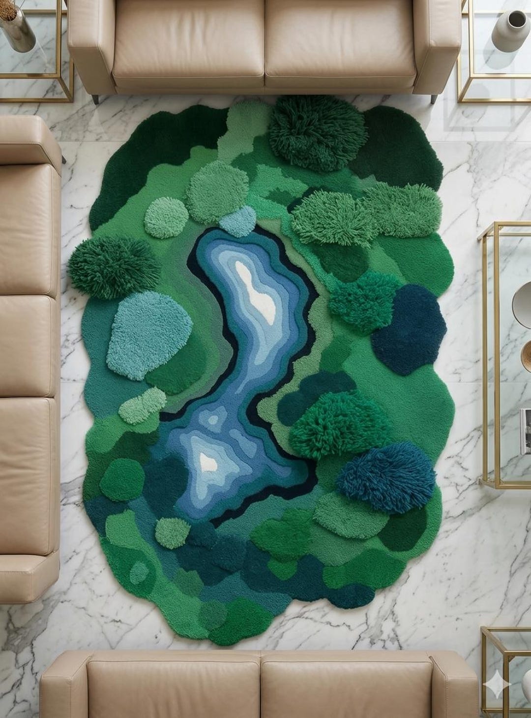 Hand Tufted Lake Rug, Nature Inspired Area Rug, Moss Green Abstract ...