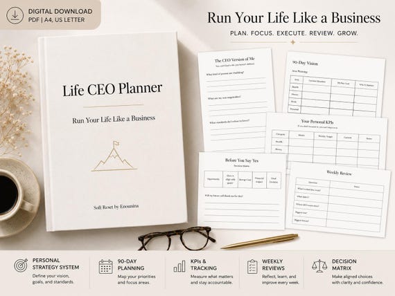 Life CEO Planner, Personal Strategy System, 90-Day Goals (Digital Download)