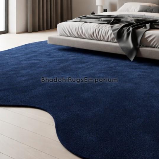 Hand Tufted Navy Blue Rug Large Irregular Shape Rug Wool Area Rug ...