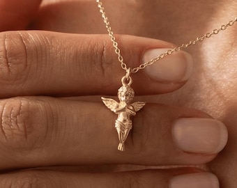 Gold Plated 3D Minimal Cherub Necklace, Little Angel Necklace, Angel Necklace, Cute Necklace, Belief Necklace, Everyday Necklace, Cute Gift