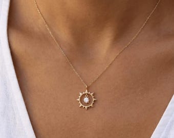 Gold Plated Sun Necklace With Birthstone Centered, Sun Pendant Necklace, Suny Necklace, Celestial Necklace, Everyday Necklace, Birthday Gift