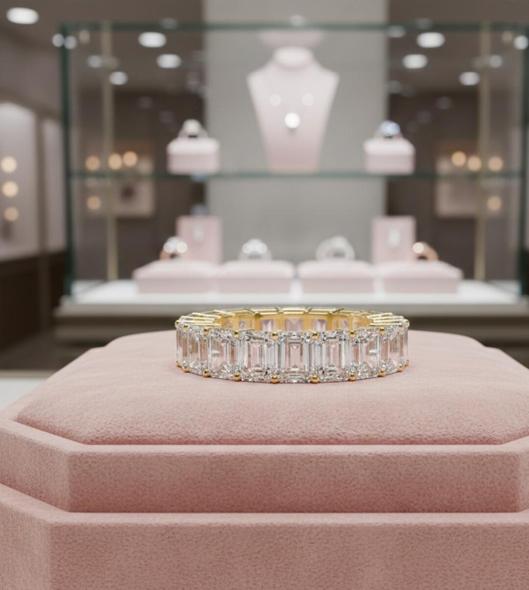 Emerald Cut Moissanite Full Eternity Band | 14K Gold Wedding ...