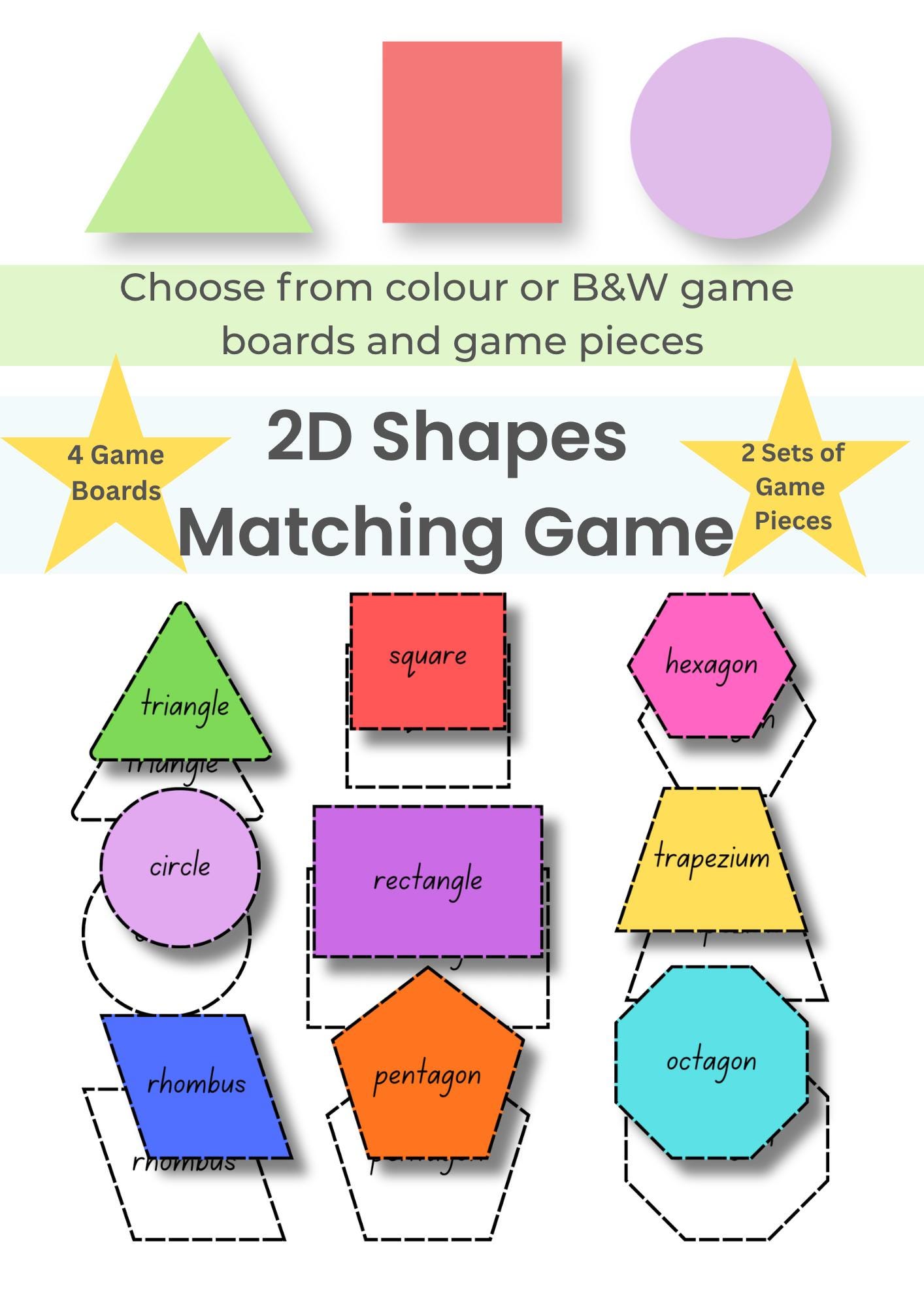 2D Shapes Matching Game | Toddler Preschooler Kindergartener | 2-7 ...