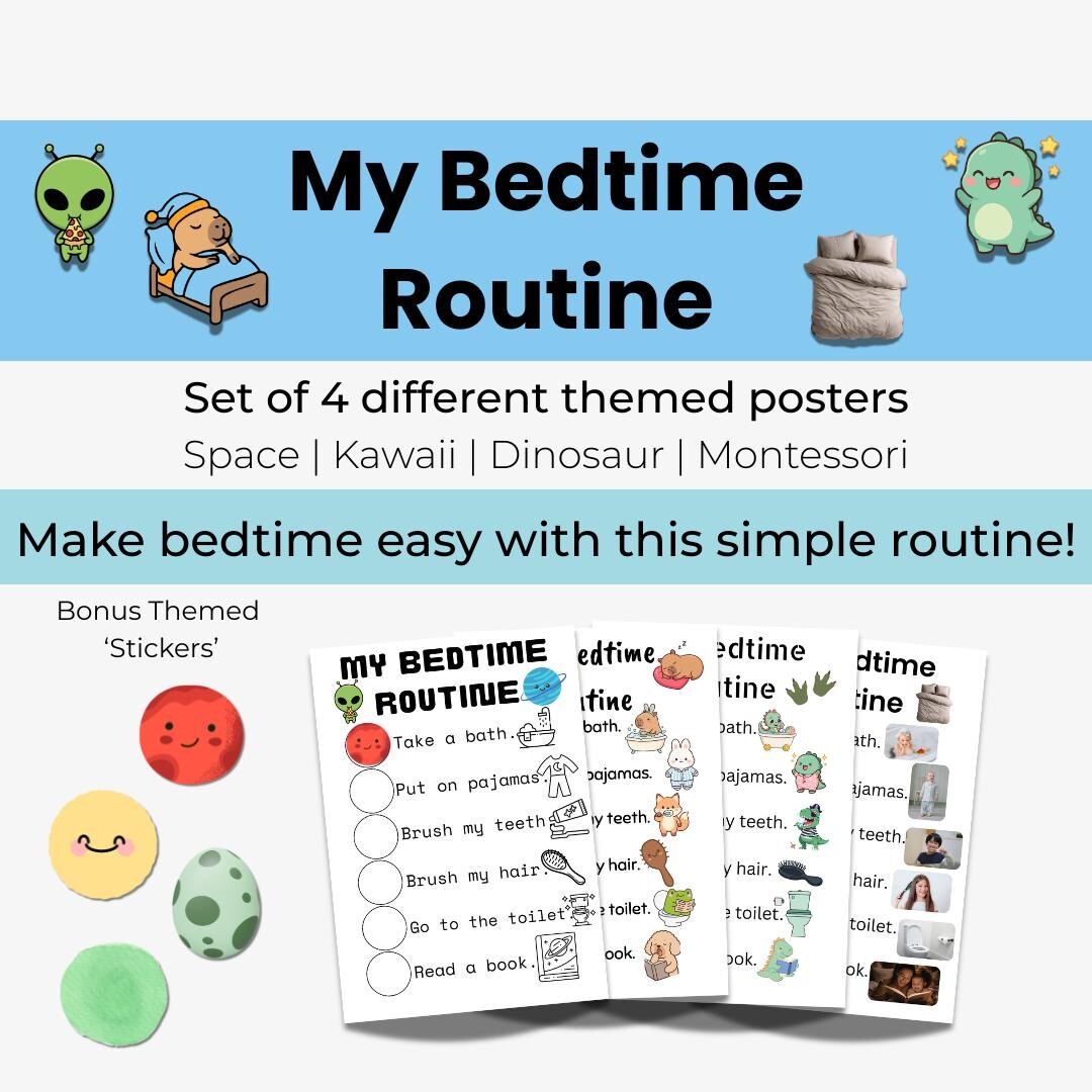 Timetable For Bedtime Routine Bedtime Routine Chart for Kids | Visual Schedule, 4 Themes (space ...
