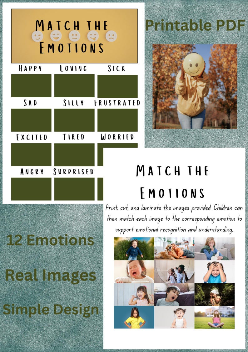 Emotions Matching Game Printable – Real Life Feelings Cards (digital ...