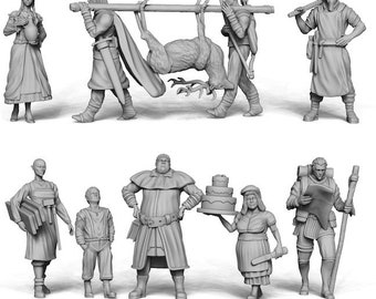 28mm fantasy miniature figures Villagers set7 3d resin printed