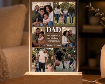 Personalized Dad Photo Collage Night Light, Father’s Day Gift for Dad, Custom Family Picture Keepsake