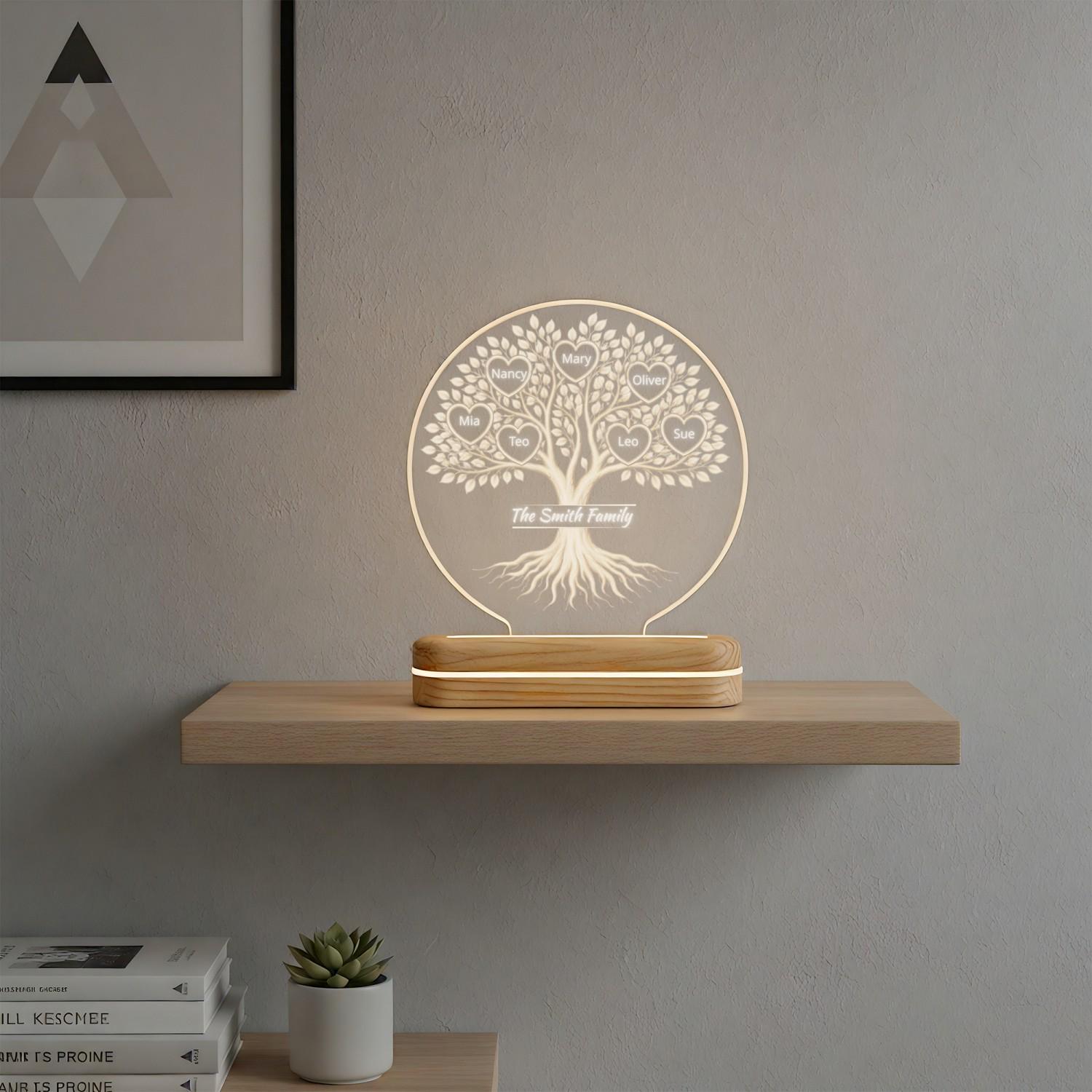 Personalized Family Tree Night Light, Custom Names LED Acrylic Lamp ...