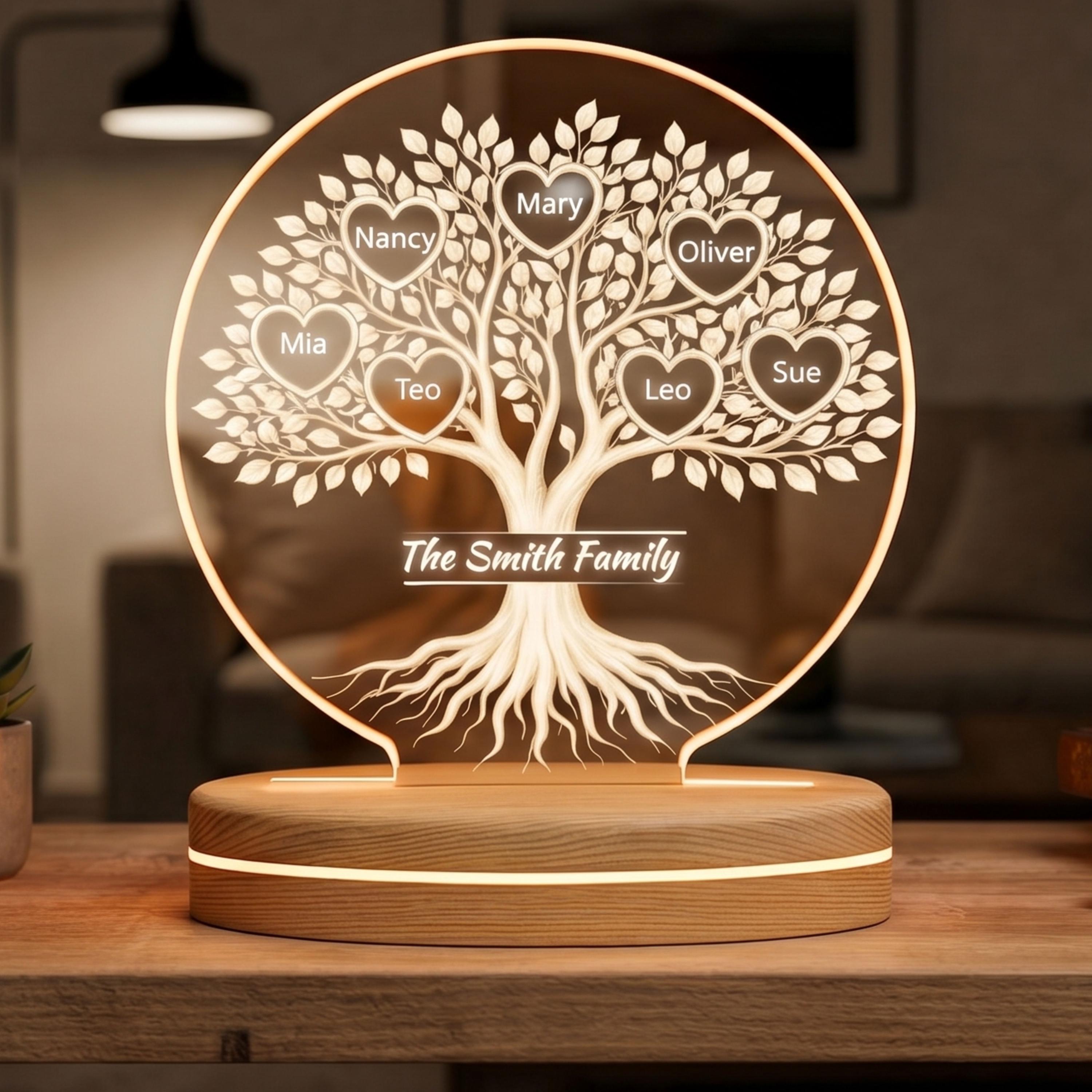 Personalized Family Tree Night Light, Custom Names LED Acrylic Lamp ...