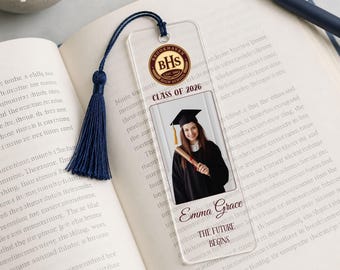 Personalized Graduation Bookmark, Senior Photo Gift, Custom Acrylic Bookmark with Tassel, Class of 2026 Keepsake