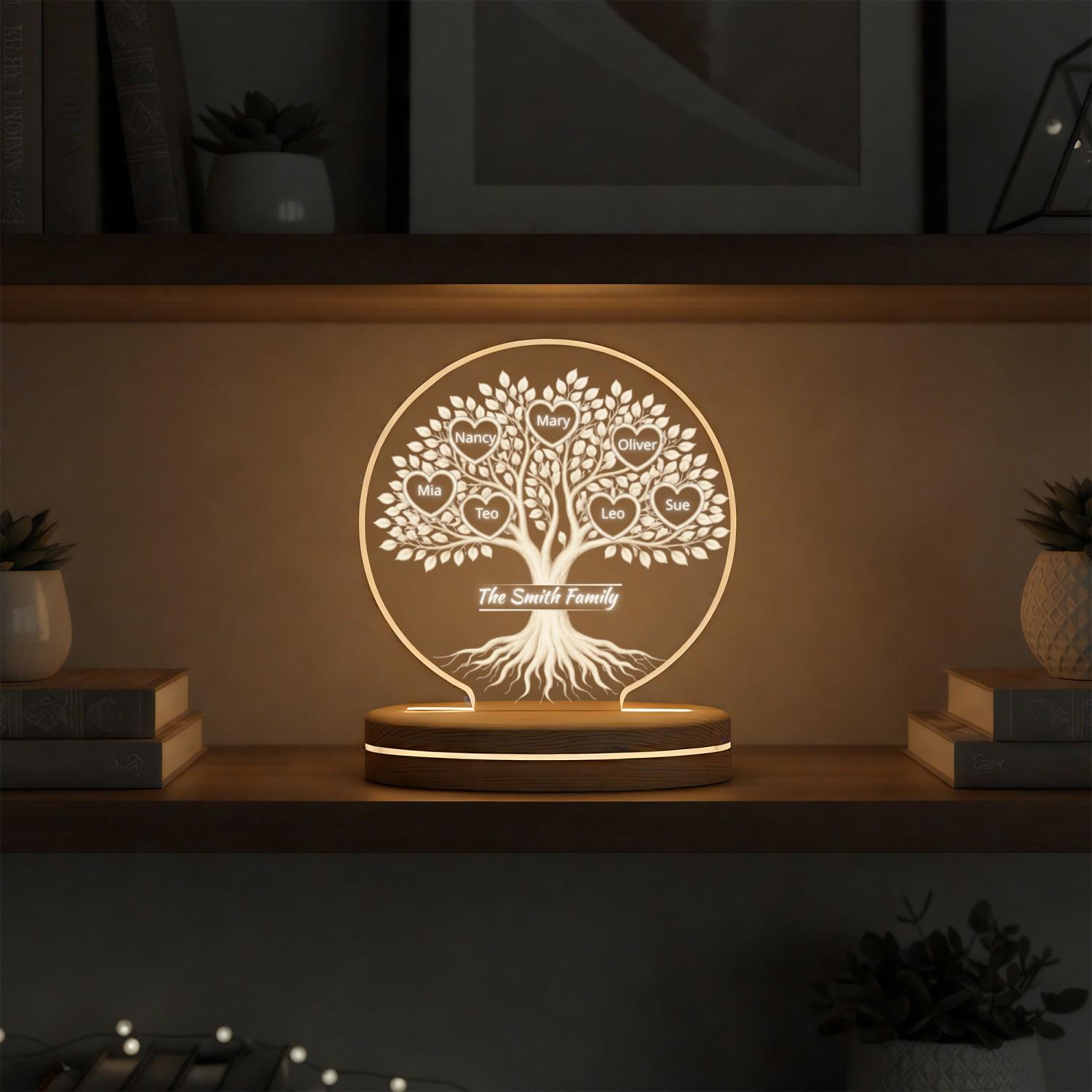 Personalized Family Tree Night Light, Custom Names LED Acrylic Lamp ...
