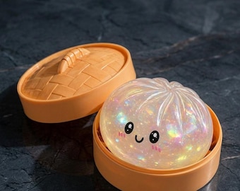 Kawaii Dumpling Squishy Toy with Box – Cute Sensory Squeeze Fidget, Stress Relief Gift for Kids & Adults