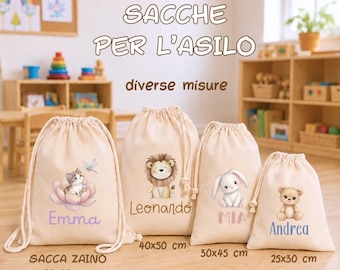 Sacche Asilo Personalizzate Con Nome– Sacche Cambio Nido– Sacche Asilo Nido e Materna Personalizzabili in 4 Misure