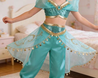 ジャスミン姫コスプレ衣装 – 女の子用プリンセスドレス、子供用ハロウィンコスチューム、子供の新年ギフト、女の子用ファンシーパーティードレス