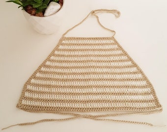 Crochet crop top pattern stripes bikini top halter top crochet top festival top white and brown