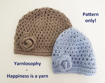 Crochet hat PDF pattern romantic beanie elegant crochet project