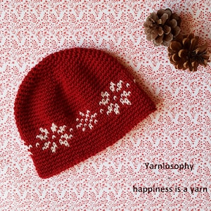 Crochet pattern hat snowflake Christmas winter boy and girl beanie size from newborn to adult