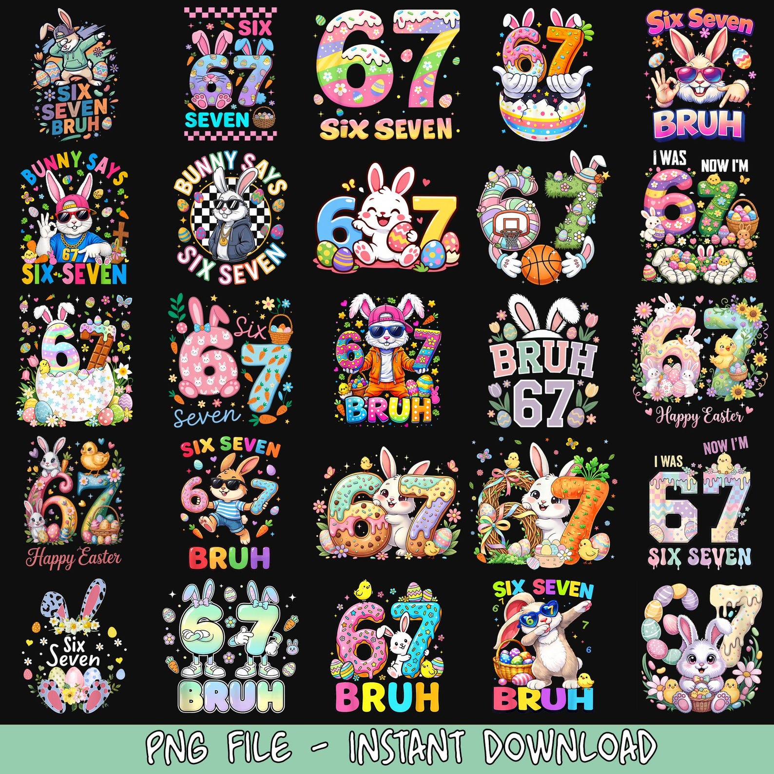 Happy Easter Day 67 Bunny Bundle PNG, Six Seven Kids Easter PNG, Six ...