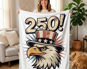 Vaterhafte amerikanische Adler-Decke, 250-jähriges Jubiläumsgeschenk der USA, Vintage-Unabhängigkeitstag-Wurf, Onkel-Sam-Hut-Innendekor