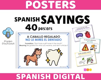 Spanish Sayings Posters for Spanish Teachers - 40 Refranes en Español - Teach and Learn Spanish - Spanish Culture & Language Classroom