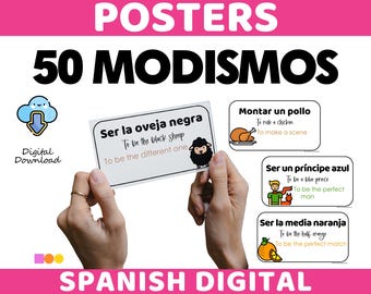 Modismos Posters for Spanish Teachers - 50 Spanish Sayings and Idiomatic Expressions - Teach and Learn Spanish - Spanish Culture & Language