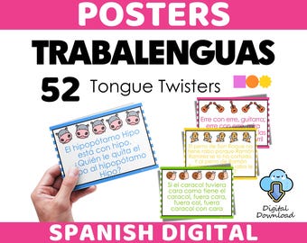 Tongue Twisters Posters for Spanish Teachers - 52 Trabalenguas en Español - Teach and Learn Spanish - Spanish Culture & Language Classroom