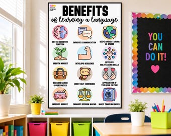 Benefits of Learning a Language English Poster - Language Learning Resources for World Language Teachers - Language Classroom Posters Decor