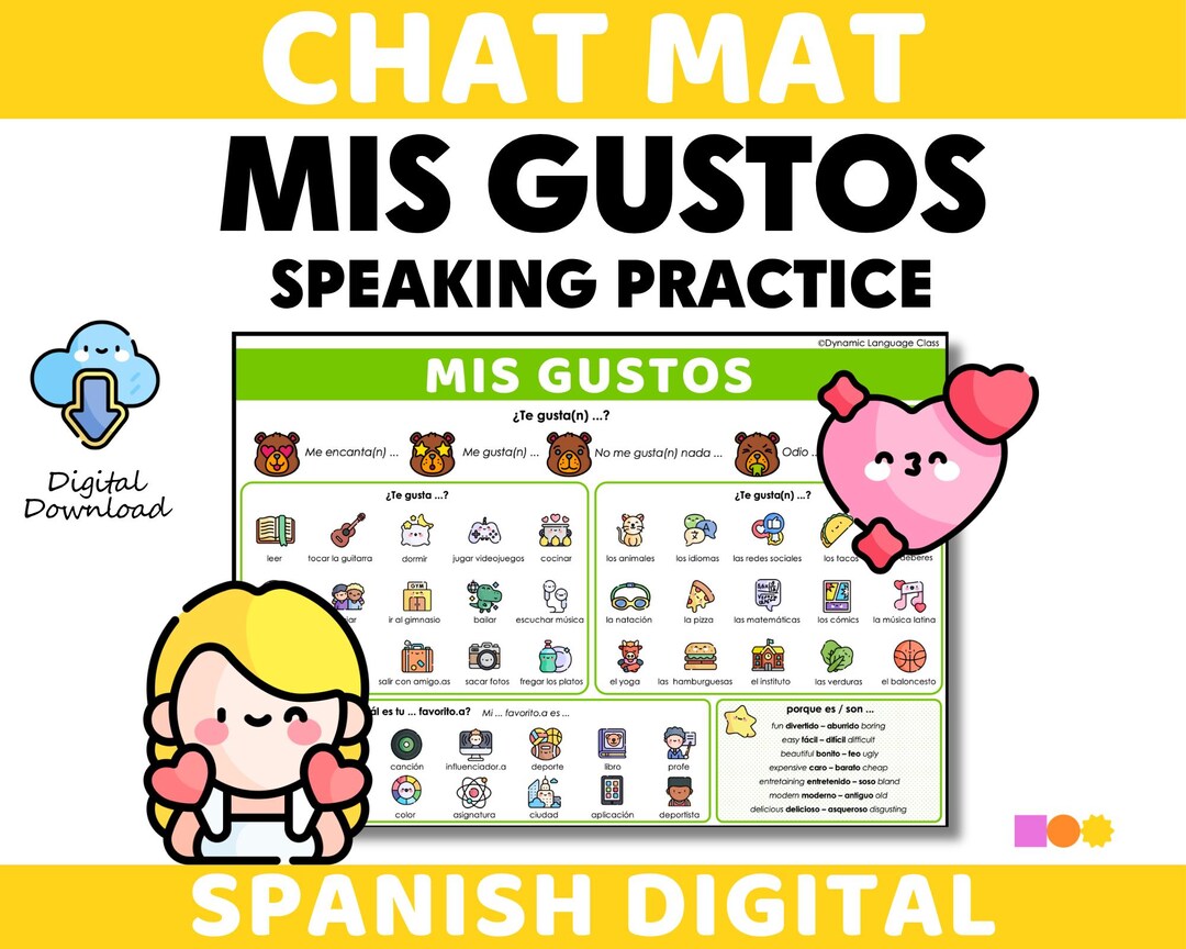 Spanish Chat Mat - Mis Gustos Beginner Spanish Learner - Spanish ...