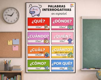 Spanish Question Words Poster Matte Vertical | Spanish Classroom Poster | Bilingual Spanish English | Spanish Teacher | Class Decoration