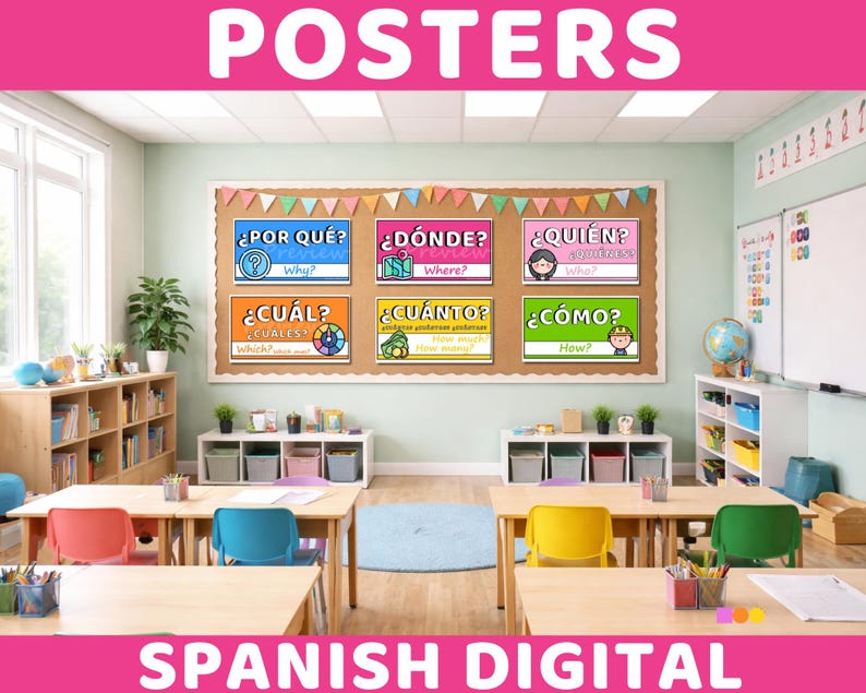 Spanish Question Words Printable Posters for Spanish Teachers Bulletin Board | Spanish Educational & Classroom Decorations Bilingual Posters image 3