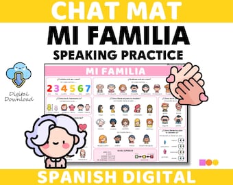 Spanish Chat Mat - My Family - Beginner Spanish Speaking, Writing - Teachers, Learners, Homelearning | Mi Familia Spanish Descriptions