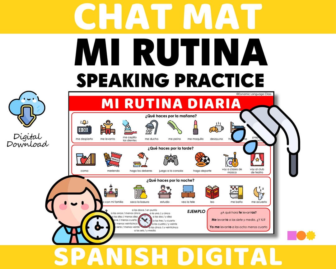 Spanish Chat Mat - Time & Daily Routine - Beginner Spanish Speaking ...