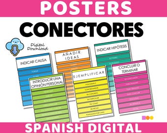 Spanish Connectives Posters for Spanish Language Class - Bright and Colorful Spanish Educational Posters Writing Support in Learning Spanish