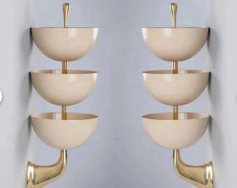 Rare 3-Arm Italian Stilnovo Brass Sconces – Mid Century Wall Lights Brass Cone Fixture