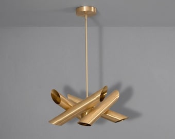 8-punktowa lampa wisząca z mosiądzu w stylu mid-century z serii Sputnik