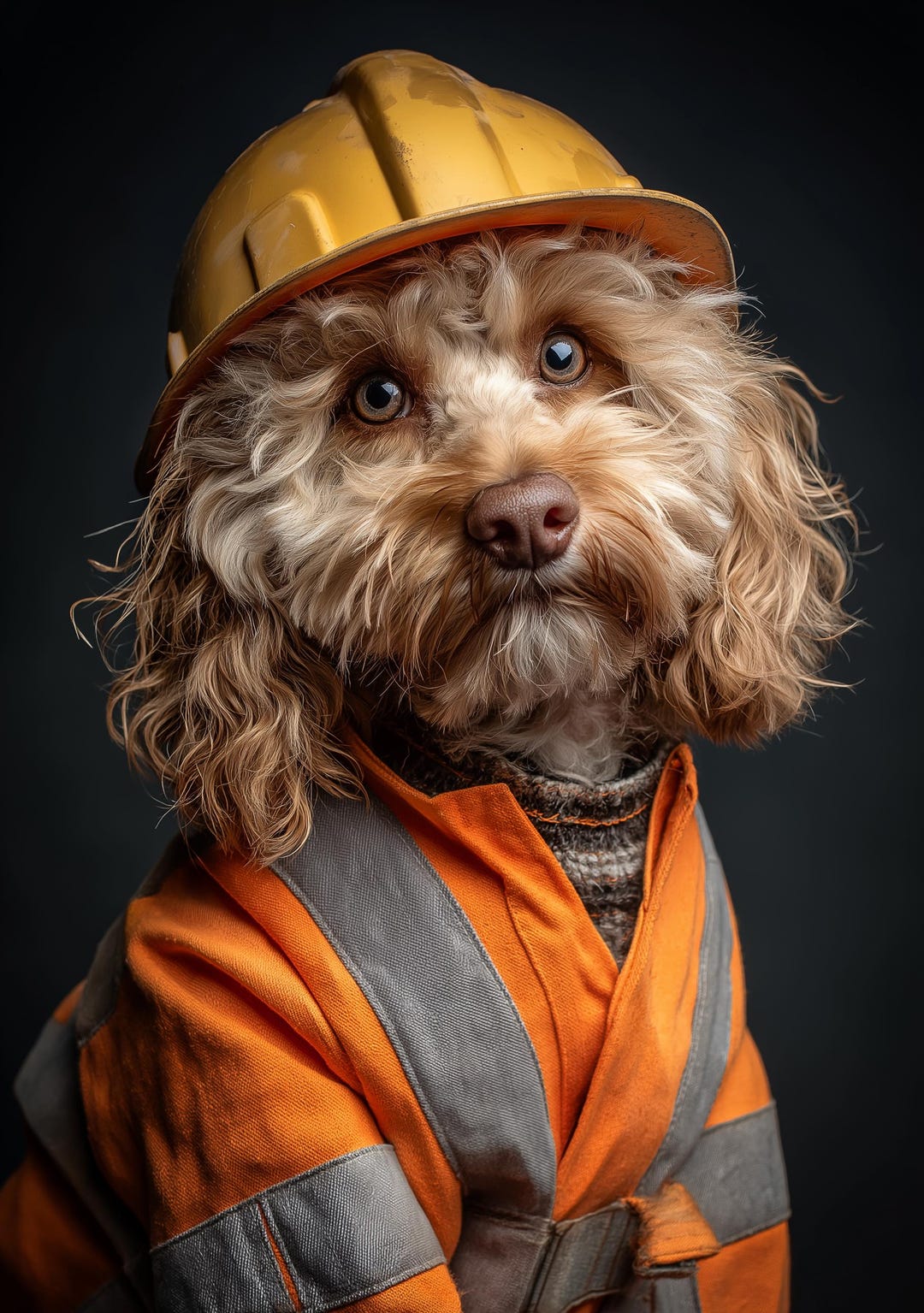 Cockapoo Builder Portrait Poster, Yellow Hard Hat, Hi-vis Vest ...