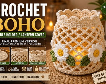 Boho Laternenabdeckung Muster | Passt perfekt Kerzenhalter | Daisy Lace Jar Cozy PDF Anleitung