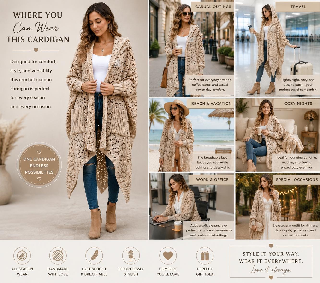 Crochet Hooded Pocket Ruana Pattern, Oversized Cocoon Cardigan PDF ...