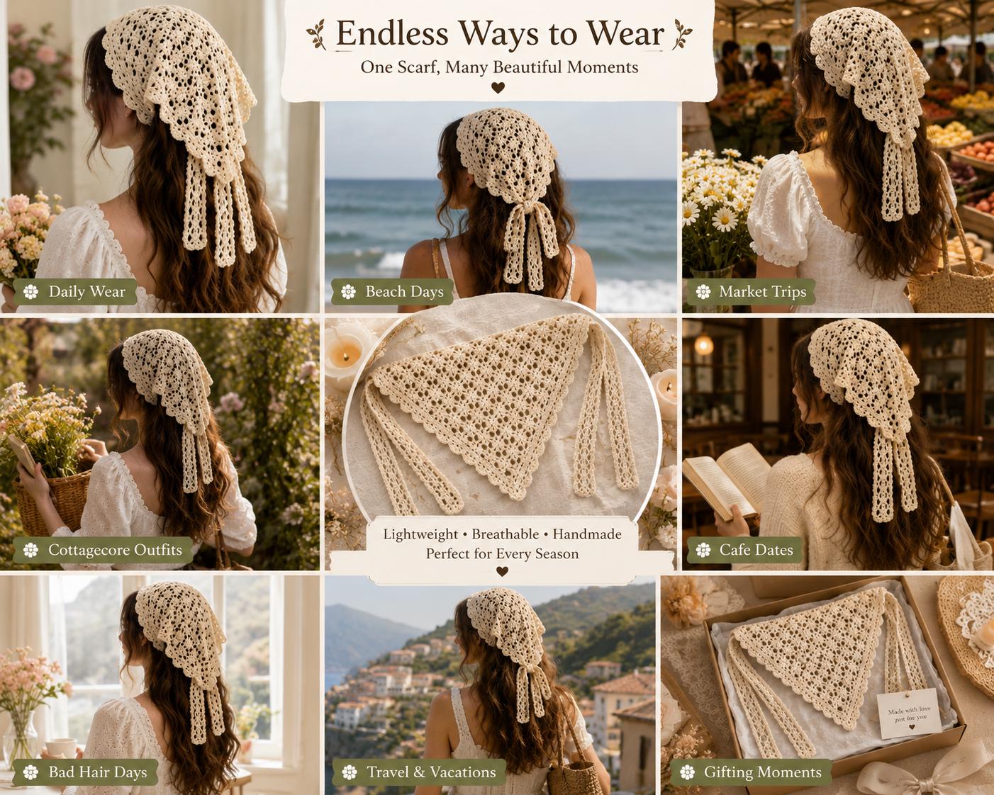 Crochet Lace Head Scarf Pattern PDF | Coquette Kerchief Crochet