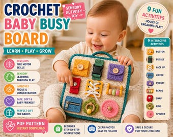 Crochet Baby Busy Board Pattern, Sensorisches Aktivitätsspielzeug DIY, Montessori Baby Spielzeug, Quiet Book Alternative, Baby Geschenk PDF